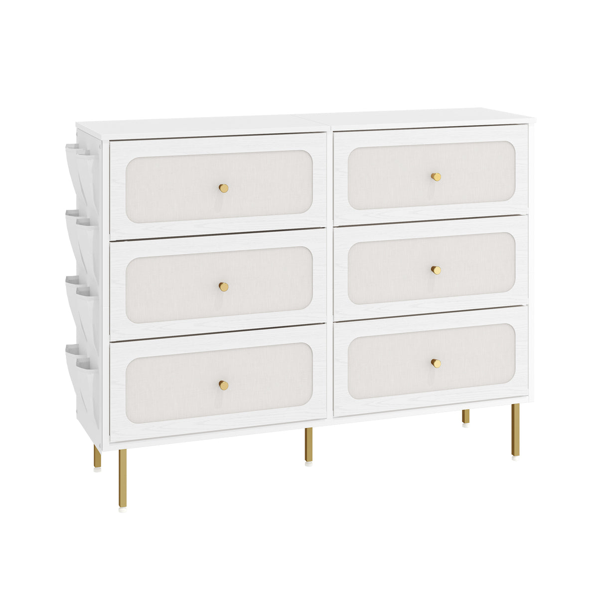 Hzuaneri Chest of Drawers 110cm, Cabinet with 6 Fabric Drawers, Multifunctional Sideboard with Fabric Storage, Metal Frame, 30 x 110 x 85 cm, for Living Room and Bedroom, Modern, White-Gold DU25813AW