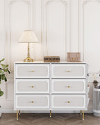 Hzuaneri Chest of Drawers 110cm, Cabinet with 6 Fabric Drawers, Multifunctional Sideboard with Fabric Storage, Metal Frame, 30 x 110 x 85 cm, for Living Room and Bedroom, Modern, White-Gold DU25813AW