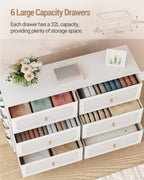 Hzuaneri Chest of Drawers 110cm, Cabinet with 6 Fabric Drawers, Multifunctional Sideboard with Fabric Storage, Metal Frame, 30 x 110 x 85 cm, for Living Room and Bedroom, Modern, White-Gold DU25813AW