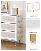 Hzuaneri Chest of Drawers 110cm, Cabinet with 6 Fabric Drawers, Multifunctional Sideboard with Fabric Storage, Metal Frame, 30 x 110 x 85 cm, for Living Room and Bedroom, Modern, White-Gold DU25813AW
