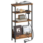 Hzuaneri Slim Side Table, 4-Tier End Table with Magazine Rack and Charging Outlet, Suitable for Living Rooms, Bedrooms and Offices, Rustic Brown ET40001B