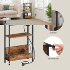 Hzuaneri Narrow Side Table with Charging Station, 4-Tier Slim Bedside Table with Magazine Rack, Sofa End Table for Small Spaces, Living Rooms, Bedrooms, Study as a Nightstand, Rustic Brown T40001B