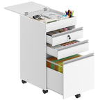 Hzuaneri rolling container, filing cabinet, lockable office cabinet with 3 drawers, extra storage space on top, drawer cabinet for DIN A4, Letter, for office, home office, 40 x 40 x 70 cm White FC41003X