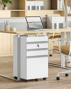 Hzuaneri rolling container, filing cabinet, lockable office cabinet with 3 drawers, extra storage space on top, drawer cabinet for DIN A4, Letter, for office, home office, 40 x 40 x 70 cm White FC41003X