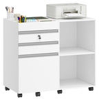 Hzuaneri Rolling Container, Mobile Filing Cabinet, Office Cabinet with 3 Drawers, 2 Open Compartments, Drawer Cabinet with Adjustable Hanging File for DIN A4, Letter, Office, Home Office, White FC42003X