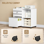Hzuaneri Rolling Container, Mobile Filing Cabinet, Office Cabinet with 3 Drawers, 2 Open Compartments, Drawer Cabinet with Adjustable Hanging File for DIN A4, Letter, Office, Home Office, White FC42003X