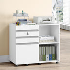 Hzuaneri Rolling Container, Mobile Filing Cabinet, Office Cabinet with 3 Drawers, 2 Open Compartments, Drawer Cabinet with Adjustable Hanging File for DIN A4, Letter, Office, Home Office, White FC42003X