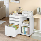 Hzuaneri Rolling Container, Mobile Filing Cabinet, Office Cabinet with 3 Drawers, 2 Open Compartments, Drawer Cabinet with Adjustable Hanging File for DIN A4, Letter, Office, Home Office, White FC42003X