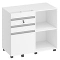 Hzuaneri Rolling Container, Mobile Filing Cabinet, Office Cabinet with 3 Drawers, 2 Open Compartments, Drawer Cabinet with Adjustable Hanging File for DIN A4, Letter, Office, Home Office, White FC42003X