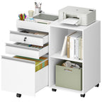 Hzuaneri Rolling Container, Mobile Filing Cabinet, Office Cabinet with 3 Drawers, 2 Open Compartments, Drawer Cabinet with Adjustable Hanging File for DIN A4, Letter, Office, Home Office, White FC42003X
