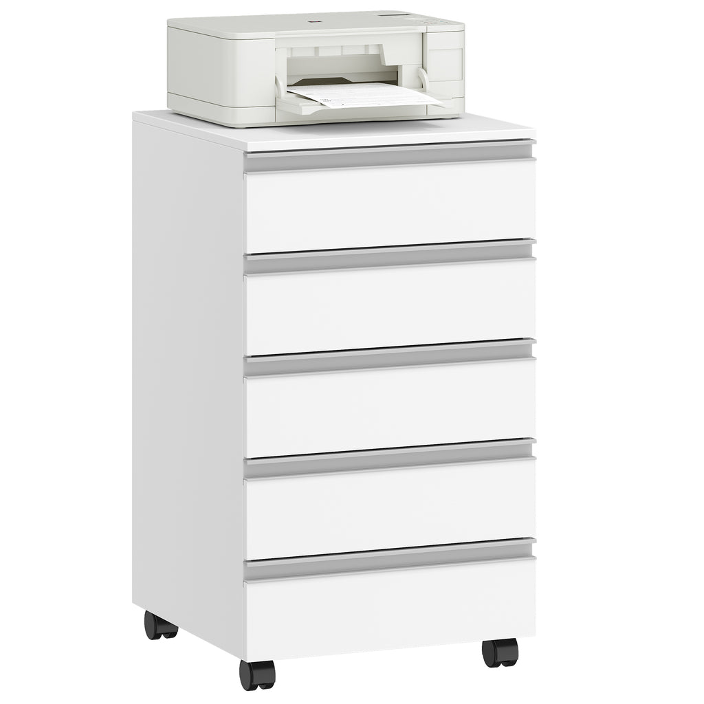 Hzuaneri rolling container, mobile filing cabinet, drawer cabinet with 5 drawers, storage cabinet for office and home office, white 40 x 40 x 70 cm FC55503X