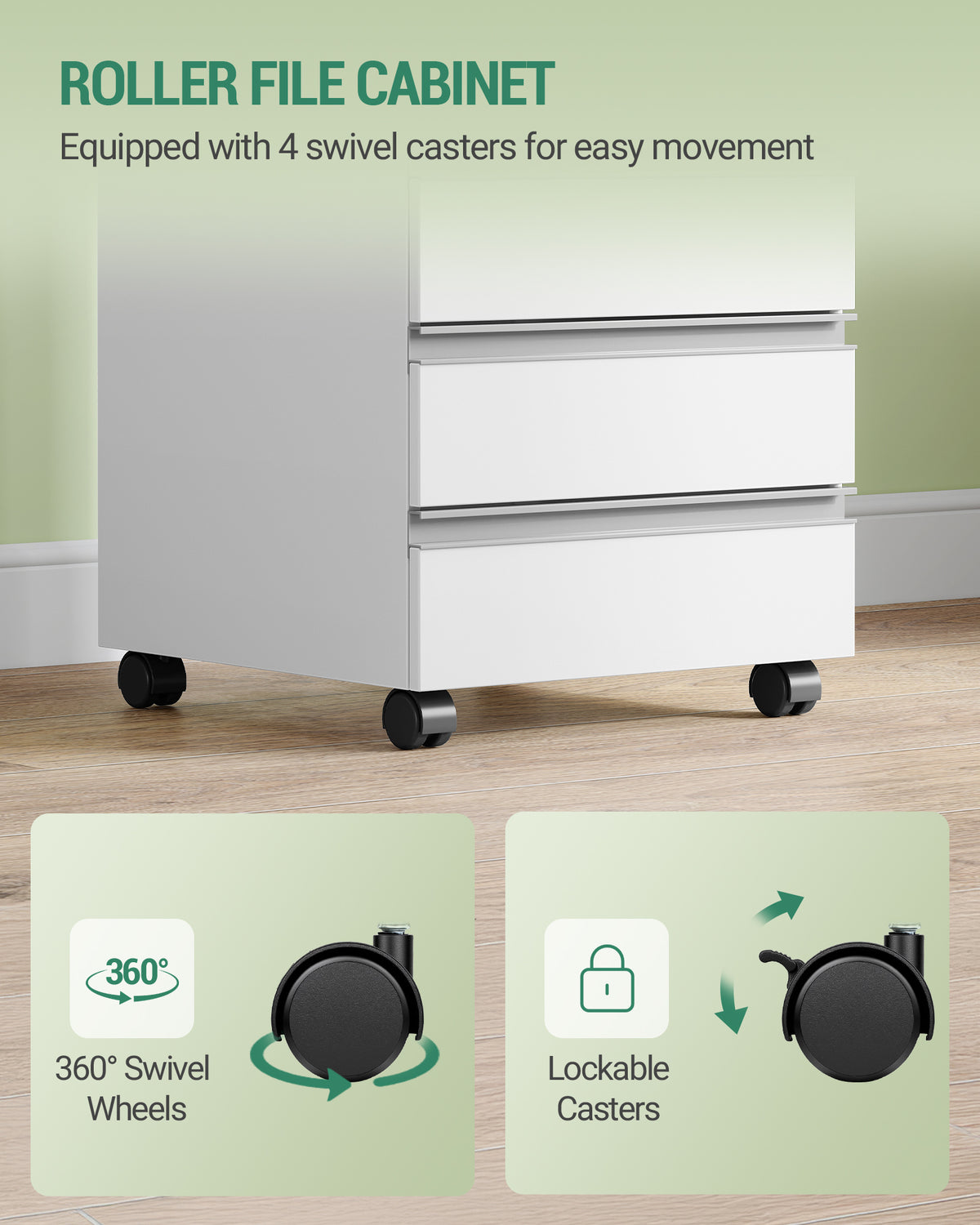 Hzuaneri rolling container, mobile filing cabinet, drawer cabinet with 5 drawers, storage cabinet for office and home office, white 40 x 40 x 70 cm FC55503X