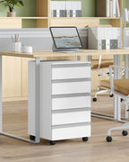Hzuaneri rolling container, mobile filing cabinet, drawer cabinet with 5 drawers, storage cabinet for office and home office, white 40 x 40 x 70 cm FC55503X