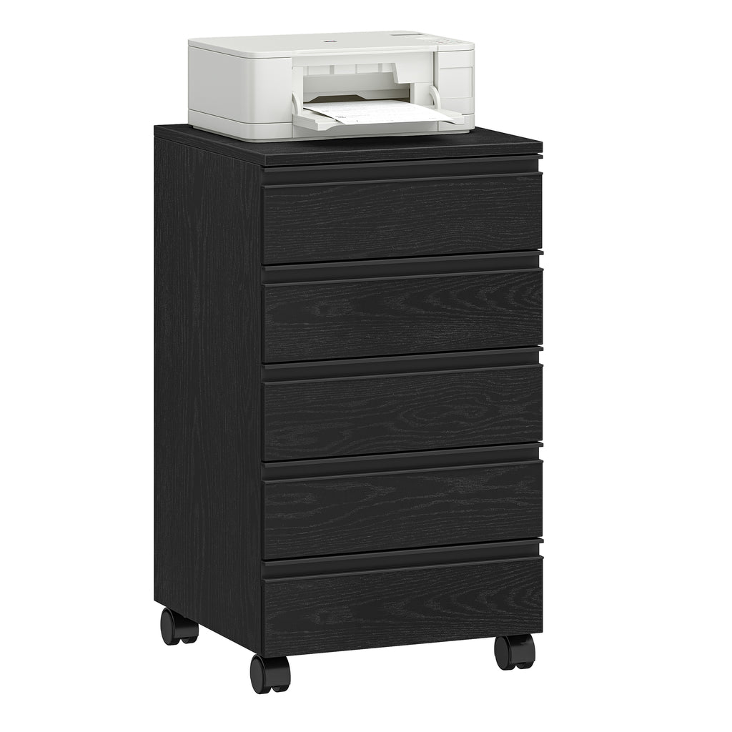 Hzuaneri Rolling Container, Mobile Filing Cabinet, Drawer Cabinet with 5 Drawers, Storage Cabinet for Office and Home Office, Black, 40 x 40 x 70 cm, FC55504X