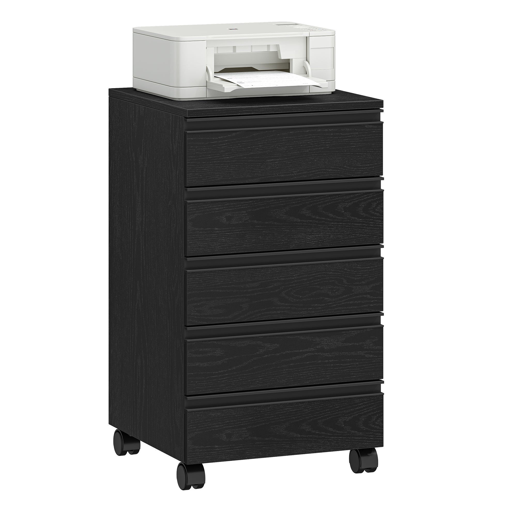 Hzuaneri Rolling Container, Mobile Filing Cabinet, Drawer Cabinet with 5 Drawers, Storage Cabinet for Office and Home Office, Black, 40 x 40 x 70 cm, FC55504X