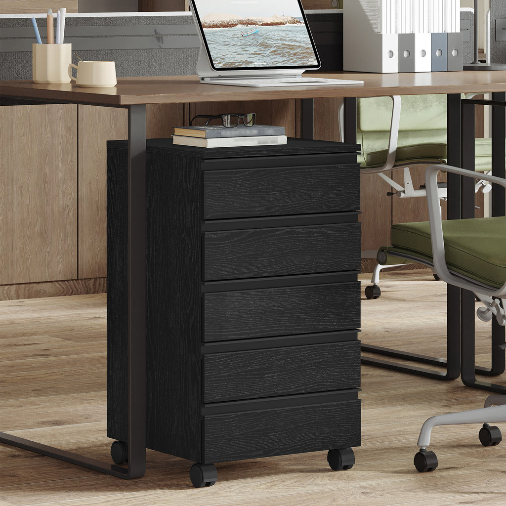 Hzuaneri Rolling Container, Mobile Filing Cabinet, Drawer Cabinet with 5 Drawers, Storage Cabinet for Office and Home Office, Black, 40 x 40 x 70 cm, FC55504X