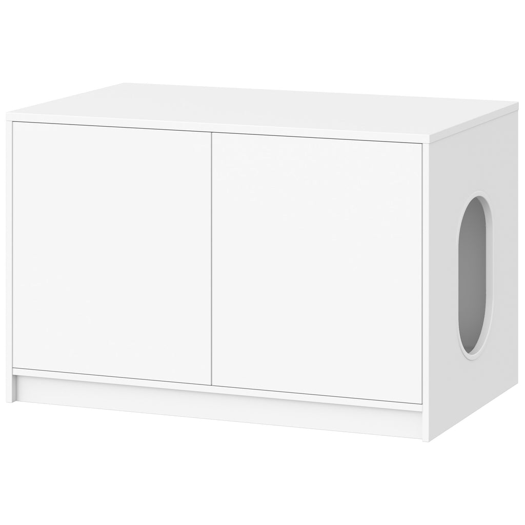 Fobyfurny Cat litter box cabinet, hidden cat toilet furniture, cat cabinet with push-to-open doors and ventilation holes, minimalist cat house, living room, 80 x 50 x 51.5 cm, white FPCB201PW1
