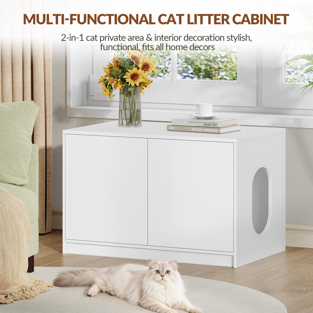 Fobyfurny Cat litter box cabinet, hidden cat toilet furniture, cat cabinet with push-to-open doors and ventilation holes, minimalist cat house, living room, 80 x 50 x 51.5 cm, white FPCB201PW1