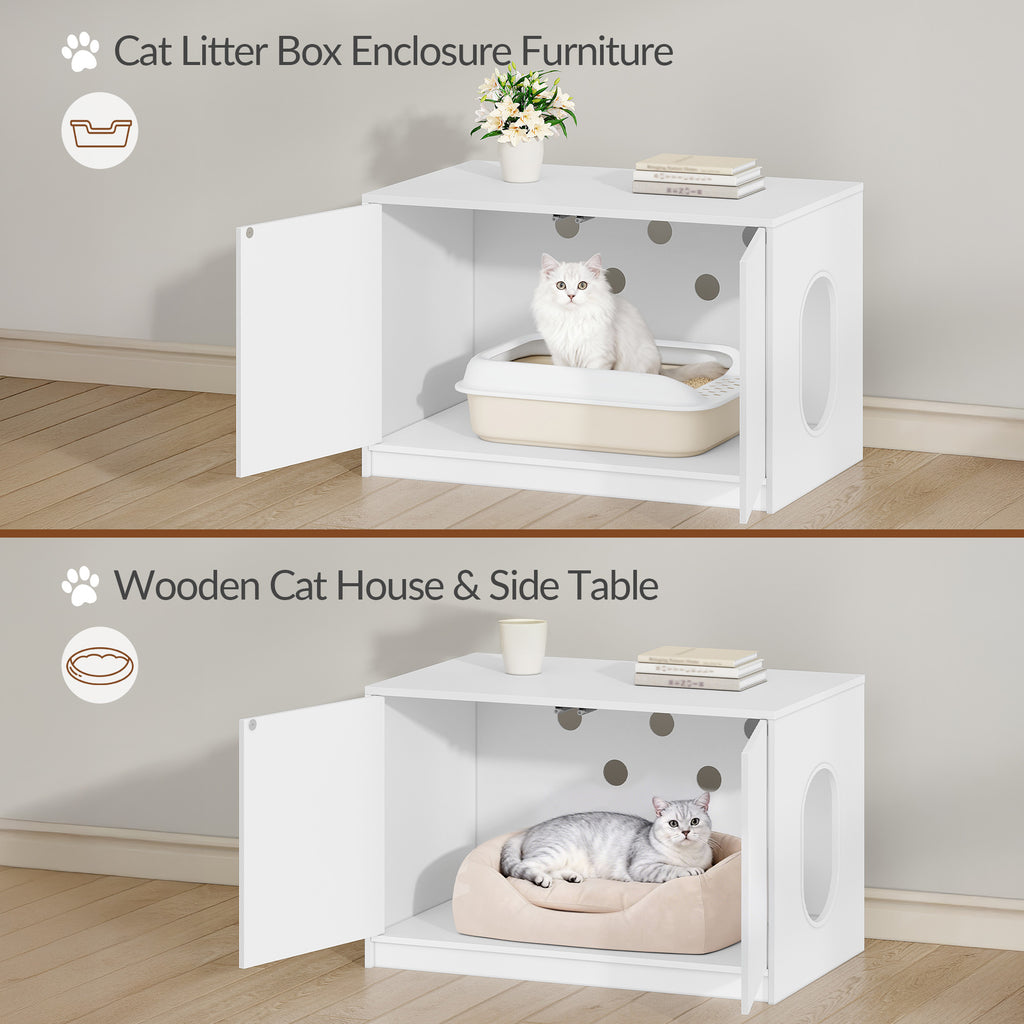 Fobyfurny Cat litter box cabinet, hidden cat toilet furniture, cat cabinet with push-to-open doors and ventilation holes, minimalist cat house, living room, 80 x 50 x 51.5 cm, white FPCB201PW1