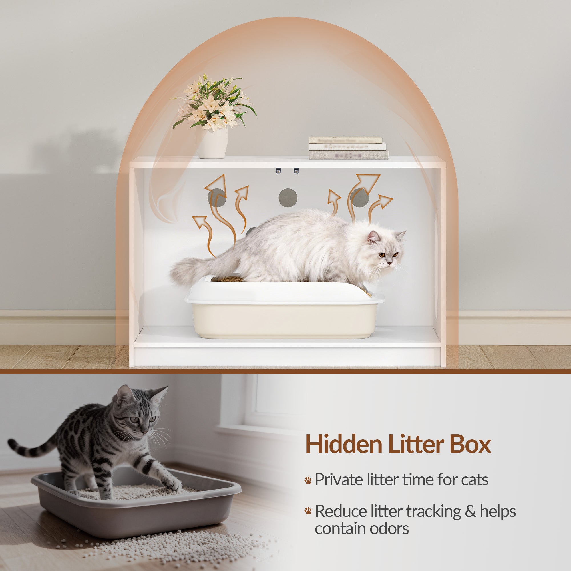 Fobyfurny Cat litter box cabinet, hidden cat toilet furniture, cat cabinet with push-to-open doors and ventilation holes, minimalist cat house, living room, 80 x 50 x 51.5 cm, white FPCB201PW1