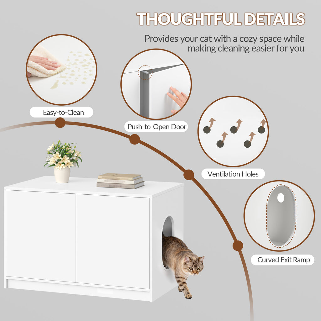 Fobyfurny Cat litter box cabinet, hidden cat toilet furniture, cat cabinet with push-to-open doors and ventilation holes, minimalist cat house, living room, 80 x 50 x 51.5 cm, white FPCB201PW1
