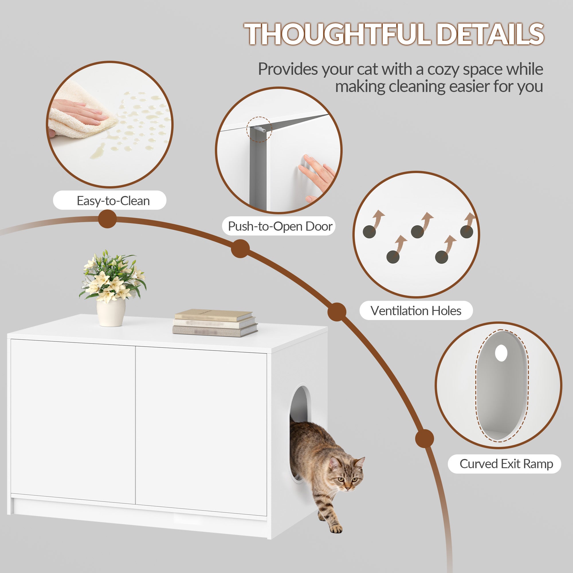 Fobyfurny Cat litter box cabinet, hidden cat toilet furniture, cat cabinet with push-to-open doors and ventilation holes, minimalist cat house, living room, 80 x 50 x 51.5 cm, white FPCB201PW1
