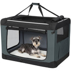 Fobyfurny Foldable Dog Carrier Bag, Breathable and Portable 3-Door Dog Carrier with Reflective Strips and Storage Pocket, Indoor and Outdoor Use, Grey, 60x42x42cm