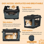 Fobyfurny Foldable Dog Carrier Bag, Breathable and Portable 3-Door Dog Carrier with Reflective Strips and Storage Pocket, Indoor and Outdoor Use, Grey, 60x42x42cm