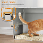 Fobyfurny Stainless Steel Cat Litter Tray with Lid, XXL Closed Metal Cat Litter Tray with Scoop and Footrest, Removable, 120° Hinged Lid, Easy to Clean, Dark Grey,FPLB001SG1