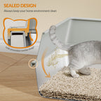 Fobyfurny Stainless Steel Litter Box, XXL Metal Litter Box, Large Cat Litter Box with High Sides and Scoop, Easy to Clean, Open Top, 60.5 x 40 x 29cm, Light Grey, FPLB003SG1