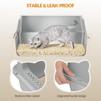 Fobyfurny Stainless Steel Litter Box, XXL Metal Litter Box, Large Cat Litter Box with High Sides and Scoop, Easy to Clean, Open Top, 60.5 x 40 x 29cm, Light Grey, FPLB003SG1