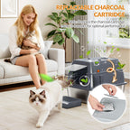 Fobyfurny Stainless steel cat litter box with lid, enclosed cat litter box, 180° hinged lid, includes pedal and scoop, easy to clean, modular design, 61 L x 41 W x 40 H cm, dark grey, FPLB203SG2