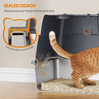 Fobyfurny Stainless steel cat litter box with lid, enclosed cat litter box, 180° hinged lid, includes pedal and scoop, easy to clean, modular design, 61 L x 41 W x 40 H cm, dark grey, FPLB203SG2