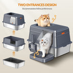 Fobyfurny Stainless Steel Cat Litter Tray with Lid, XXL Closed Cat Litter Tray with Step and Shovel, Easy to Clean, Two Entrances, Removable, 60 x 40 x 38 cm, Dark Grey,FPLB204SG2