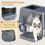 Fobyfurny Stainless Steel Cat Litter Tray with Lid, XXL Closed Cat Litter Tray with Step and Shovel, Easy to Clean, Two Entrances, Removable, 60 x 40 x 38 cm, Dark Grey,FPLB204SG2
