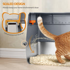 Fobyfurny Stainless Steel Cat Litter Tray with Lid, XXL Closed Cat Litter Tray with Step and Shovel, Easy to Clean, Two Entrances, Removable, 60 x 40 x 38 cm, Dark Grey,FPLB204SG2