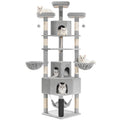 Fobyfurny Large Cat Tree, 220 cm, XXL Stable Cat Tree with Large Caves, 3 Platforms, 8 Sisal Posts, Hammock, Cat Brushes, Baskets, Thick Sisal Rope, Light Grey FPMS011FG1