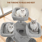 Fobyfurny Large Cat Tree, 220 cm, XXL Stable Cat Tree with Large Caves, 3 Platforms, 8 Sisal Posts, Hammock, Cat Brushes, Baskets, Thick Sisal Rope, Light Grey FPMS011FG1
