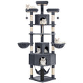 Fobyfurny Large Cat Tree, 220 cm, XXL Stable Cat Tree with Large Caves, 3 Platforms, 8 Sisal Posts, Hammock, Cat Brushes, Baskets, Thick Sisal Rope, Dark Grey FPMS011FG2