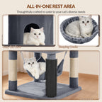 Fobyfurny Large Cat Tree, 220 cm, XXL Stable Cat Tree with Large Caves, 3 Platforms, 8 Sisal Posts, Hammock, Cat Brushes, Baskets, Thick Sisal Rope, Dark Grey FPMS011FG2