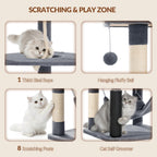 Fobyfurny Large Cat Tree, 220 cm, XXL Stable Cat Tree with Large Caves, 3 Platforms, 8 Sisal Posts, Hammock, Cat Brushes, Baskets, Thick Sisal Rope, Dark Grey FPMS011FG2