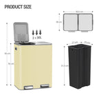 Hzuaneri Kitchen Trash Can, 2 x 30 L, 2-Compartment Waste Separation System 60 L, Stainless Steel Kitchen Trash Can, Pedal Bin, Quiet Slow-Descending Waste Bin, with 15 Exclusive Waste Bags, Beige SW06099Y
