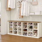 Hzuaneri Shoe Storage Bench, 59"W Farmhouse Widened Wooden Entryway Cubby Organizer with Compartments for Cloakroom & Entryway, Antique White