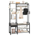 Hzuaneri Coat Rack with Shoe Bench, Wardrobe, 1 Drawer, Clothes Rack with 17 Hooks, 1 Hanging Rail, 4-Tier Side Unit, 120 x 40 x 182 cm, Light Ivory and Black HT03505B