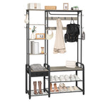 Hzuaneri Coat Rack with Shoe Bench, Wardrobe, 1 Drawer, Clothes Rack with 17 Hooks, 1 Hanging Rail, 4-Tier Side Unit, 120 x 40 x 182 cm, Light Ivory and Black HT03505B