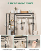 Hzuaneri Coat Rack with Shoe Bench, Wardrobe, 1 Drawer, Clothes Rack with 17 Hooks, 1 Hanging Rail, 4-Tier Side Unit, 120 x 40 x 182 cm, Light Ivory and Black HT03505B