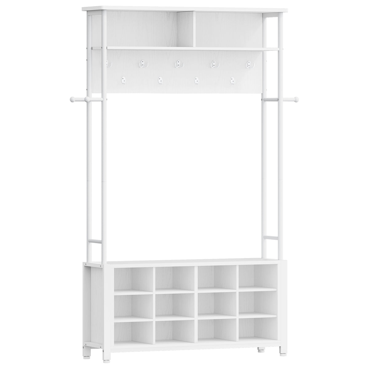 Hzuaneri Coat Rack, Entryway Furniture with Shoe Bench, 14 Open Compartments, 13 Shelves, Industrial Style, for Entryway/Hallway, 31 x 110 x 187 cm, White HT17913W