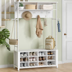 Hzuaneri Coat Rack, Entryway Furniture with Shoe Bench, 14 Open Compartments, 13 Shelves, Industrial Style, for Entryway/Hallway, 31 x 110 x 187 cm, White HT17913W