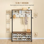 Hzuaneri Coat Rack, Entryway Furniture with Shoe Bench, 14 Open Compartments, 13 Shelves, Industrial Style, for Entryway, Hallway, 31 x 110 x 187 cm, White and Brown HT17914B