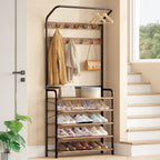 Hzuaneri Coat Rack with 5 Shelves, 1 Clothes Rail, 9 Hooks, Adjustable, Freestanding Clothes Rack for Hallway, Entrance, 30 x 78.5 x 195 cm, Vintage Brown and Black HT19001B